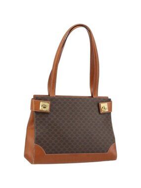 CELINE Macadam Canvas Tote Bag PVC Leather Brown Gold